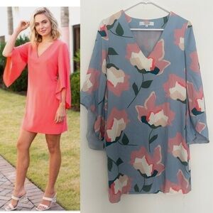 CROSBY by Mollie Burch Green Dress XS Mini Long Sleeve V Neck Olivia Bell Flare